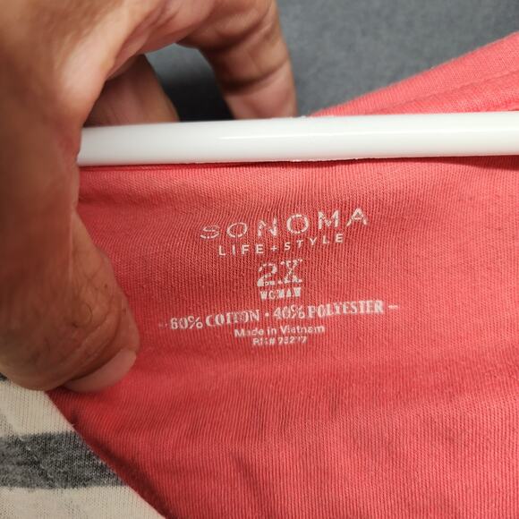 Sonoma Life Style Hoodie Womens 2X Gray White Striped Pullover Long Sleeve Top - Picture 3 of 9